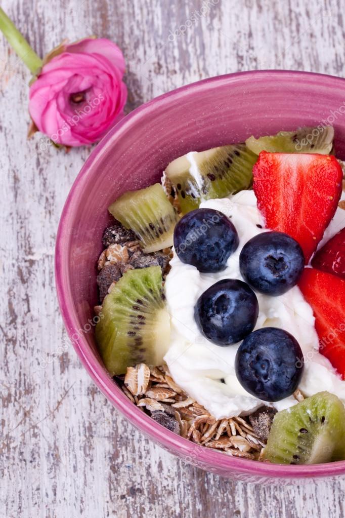 Muesli with yogurt and fruits Stock Photo by ©Bernashafo 66644355