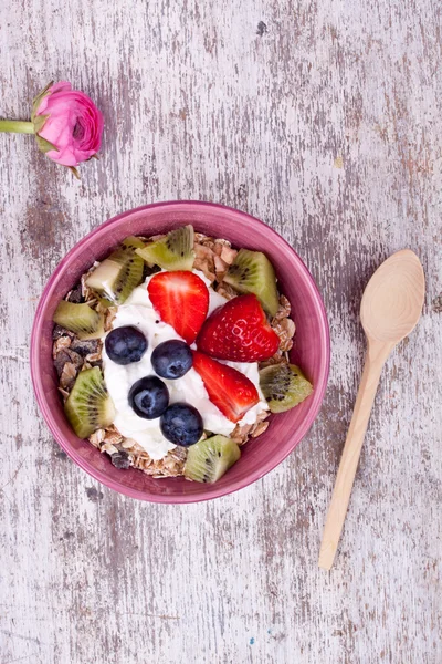 Muesli met yoghurt en fruit — Stockfoto