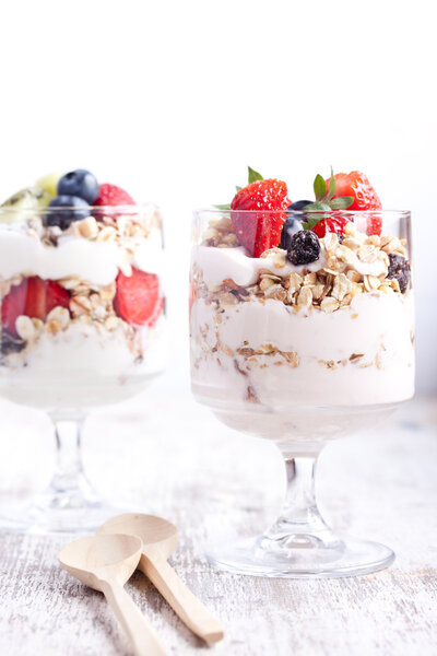 Muesli with yogurt and fruits