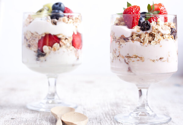 Muesli with yogurt and fruits
