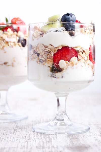 Muesli with yogurt and fruits