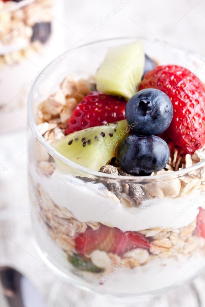Muesli with yogurt and fruits Stock Photo by ©Bernashafo 66756233