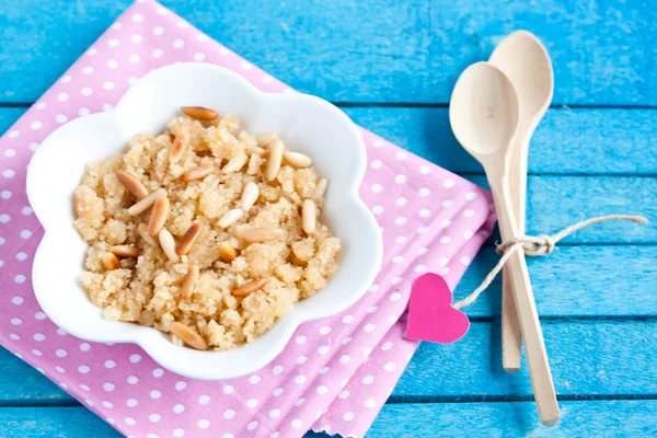 Semolina halvah with pine nut — Stock Photo, Image