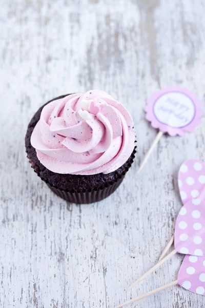 Pink chocolate cupcake — Stock Photo, Image