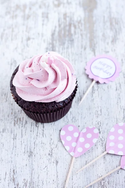 Pink chocolate cupcake — Stock Photo, Image