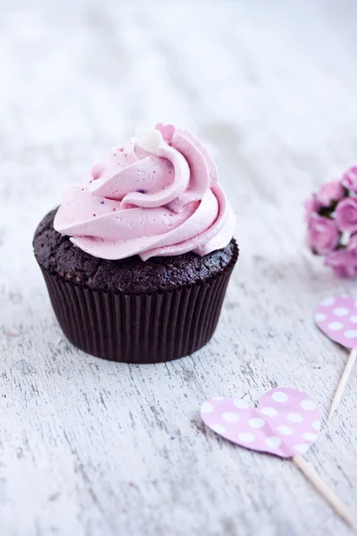 Roze chocolade cupcake — Stockfoto