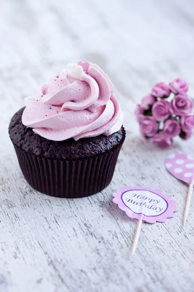 Rózsaszín csokoládé cupcake — Stock Fotó