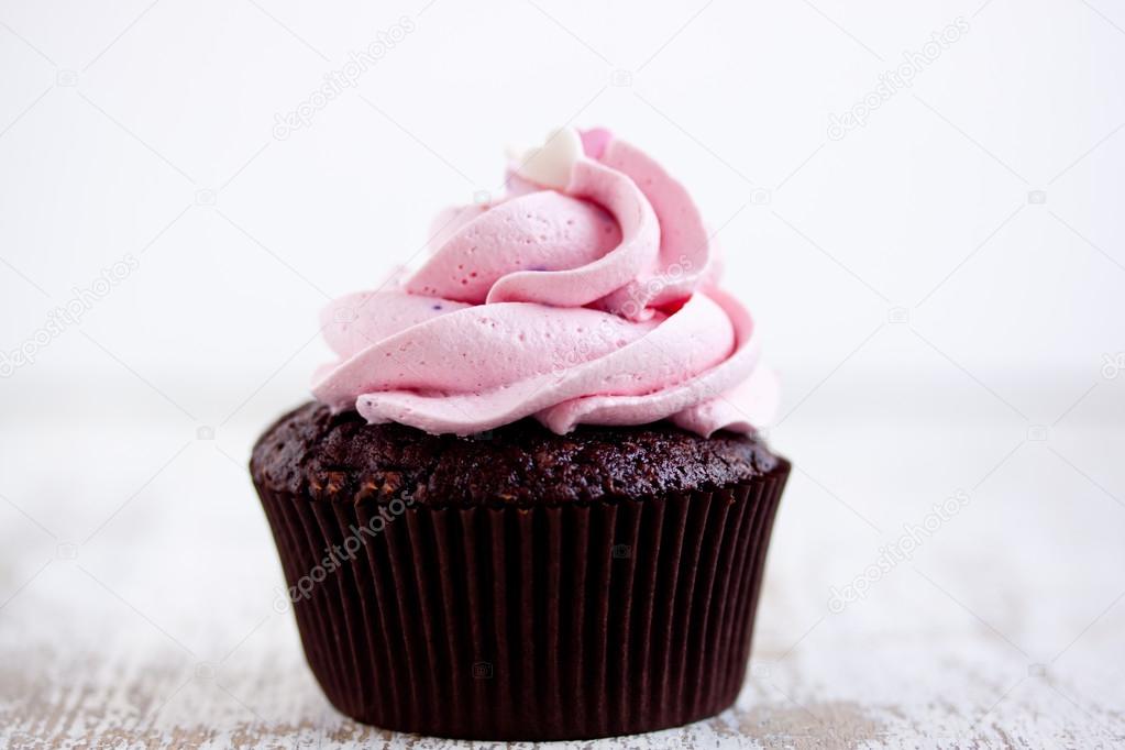 Pink chocolate cupcake  close up