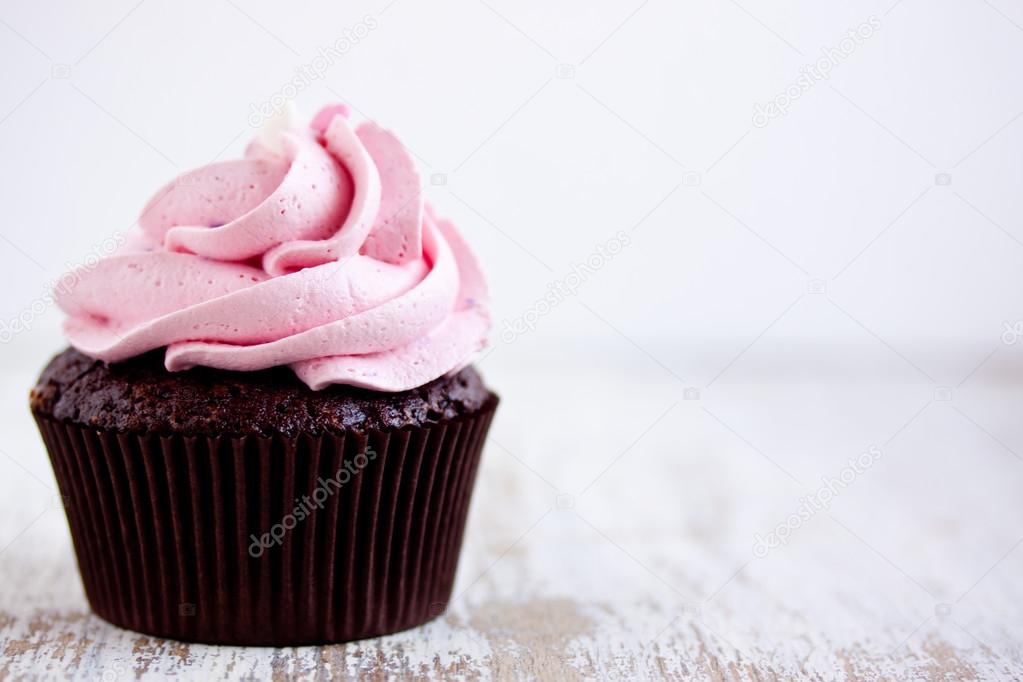 Pink chocolate cupcake  close up