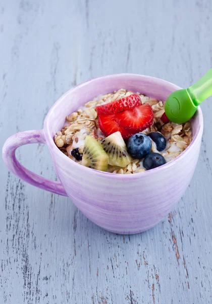 Muesli saporito con frutta — Foto Stock