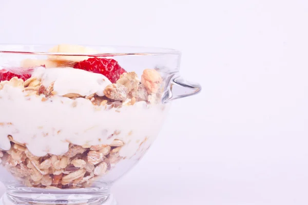 Granola with strawberries close up — Stock Photo, Image