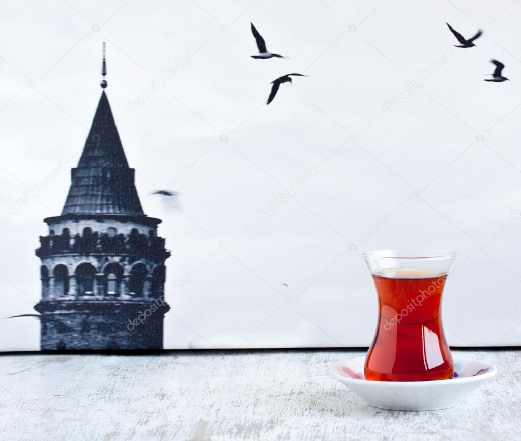 tea and istanbul photo as a background