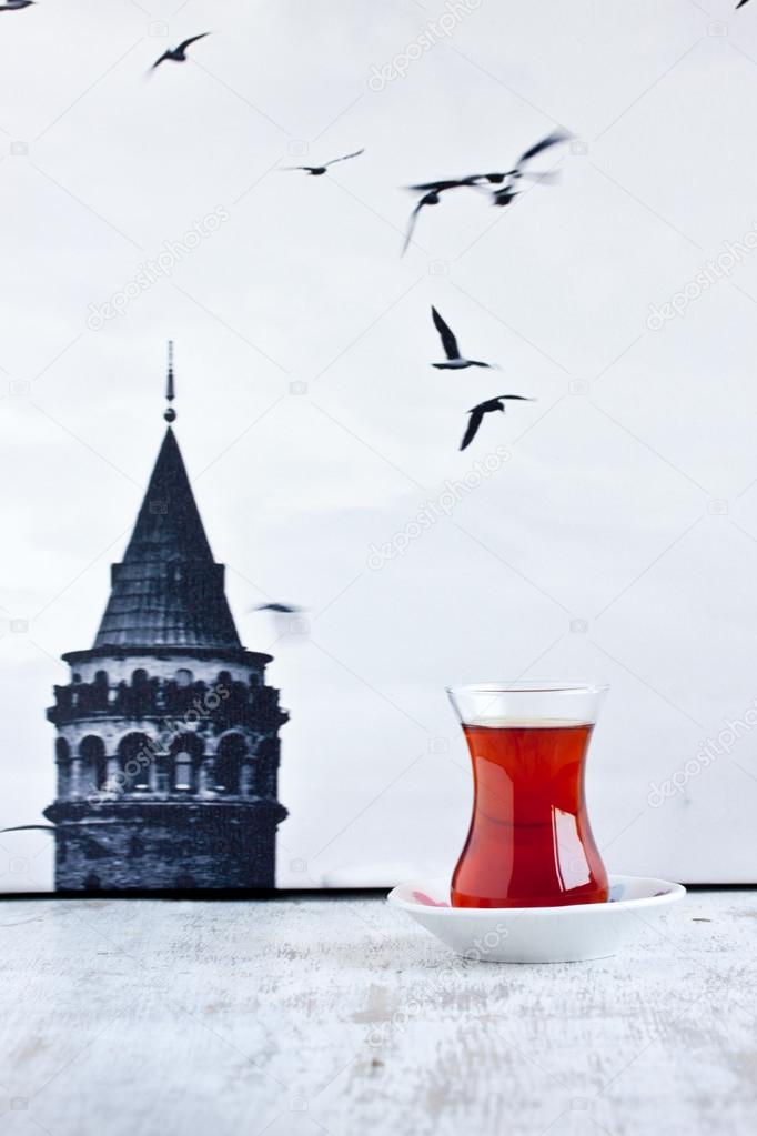 tea and istanbul photo as a background