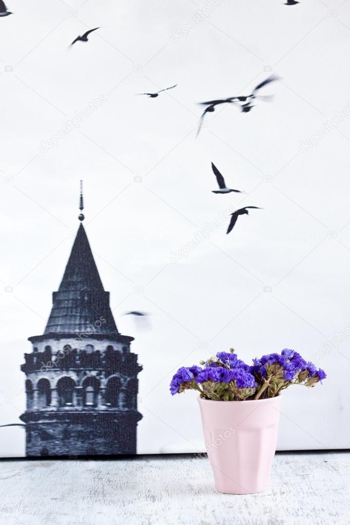 blue flowers on istanbul photo print,