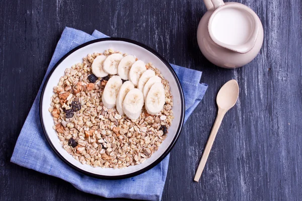 Müsli s banán a mléko — Stock fotografie