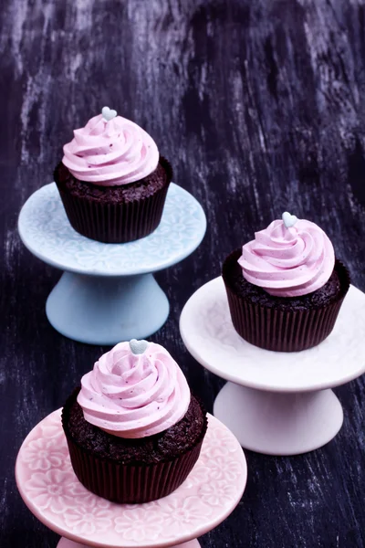 Pink chocolate cupcakes — Stock Photo, Image