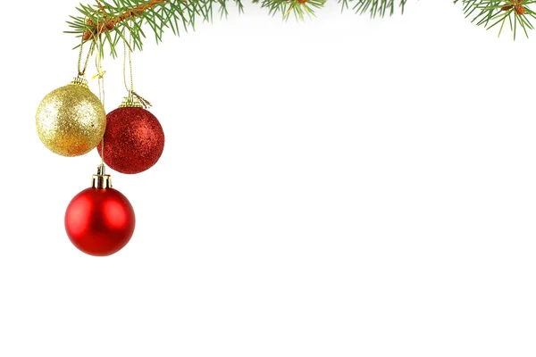 Noel herdem yeşil çam ağacı ve kırmızı cam top — Stok fotoğraf