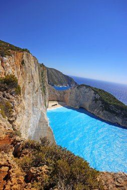 Gün batımında, Yunanistan Zakynthos adada Navagio Beach