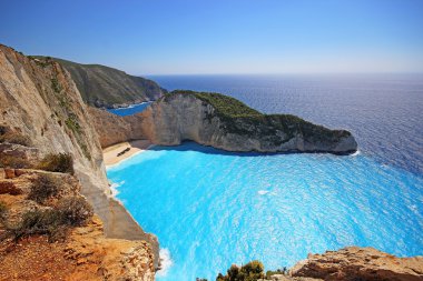 Gün batımında, Yunanistan Zakynthos adada Navagio Beach