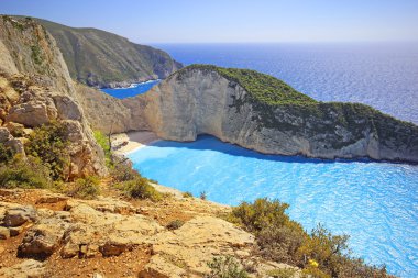 Gün batımında, Yunanistan Zakynthos adada Navagio Beach