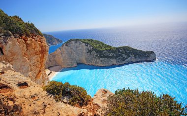 Navagio Beach - cennet gibi güzel görünümünü batık Zakynthos Adası Yunanistan