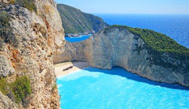 Güzel Navagio Beach - Zakynthos Adası Yunanistan kumsalda batık görünümü