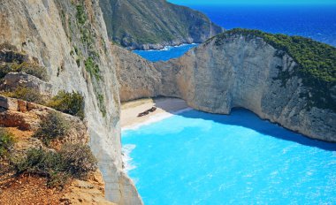 Navagio Beach - cennet gibi güzel görünümünü batık Zakynthos Adası Yunanistan