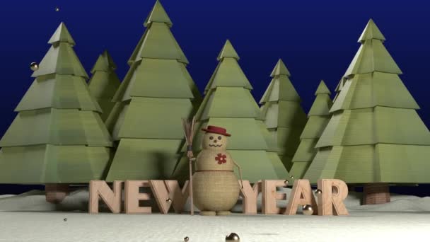 Yeni Yıl Sözcüğü Kardan Adam Luma Matte Ile Düştü Top — Stok video