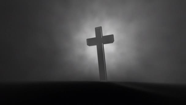 基督教十字在烟雾中坠落 — 图库视频影像
