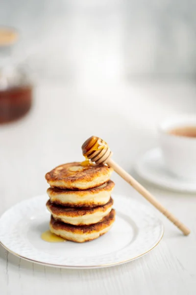 Keso Frukost Cheesecakes Med Honung — Stockfoto