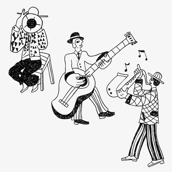 Doodles banda de jazz — Vetor de Stock