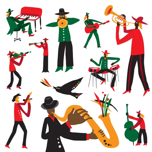 Músicos de jazz - conjunto de dibujos animados — Vector de stock