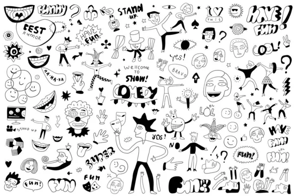 Funny people ,humor - doodle set ,vector illustration — Stock Vector