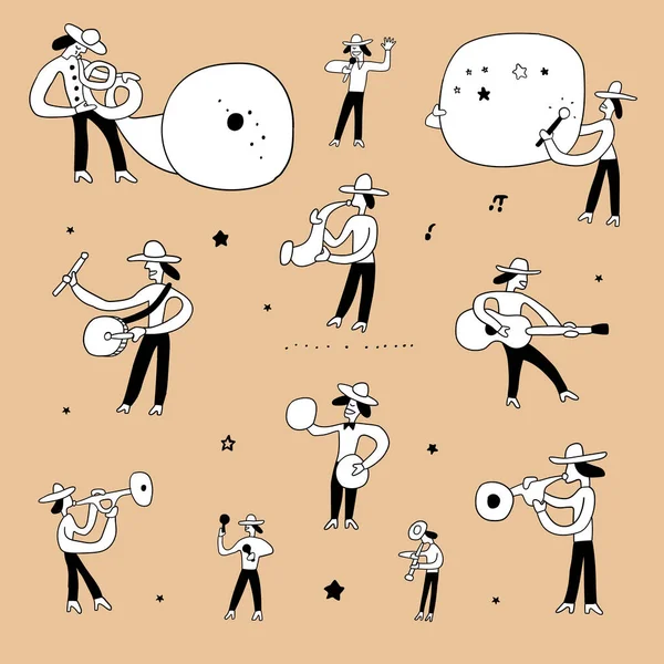 Jazz band musicisti doodle set, elementi di design vettoriale — Vettoriale Stock