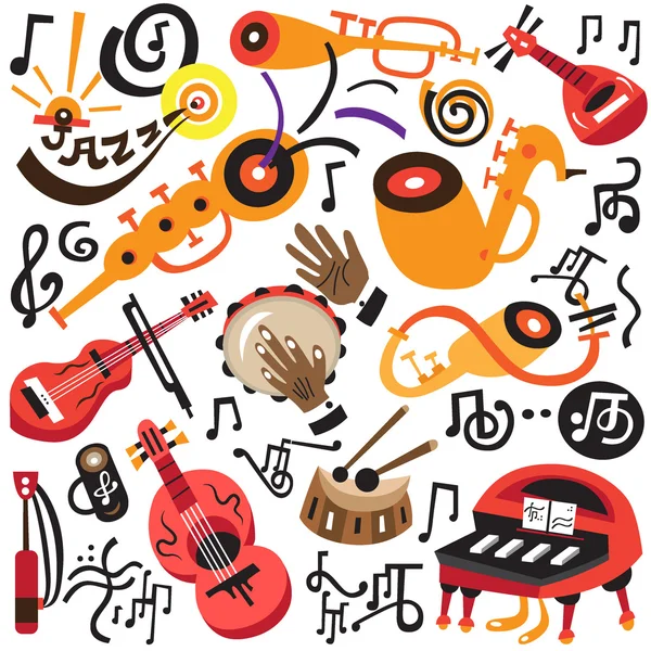 Instrumentos musicais - conjunto de doodles — Vetor de Stock