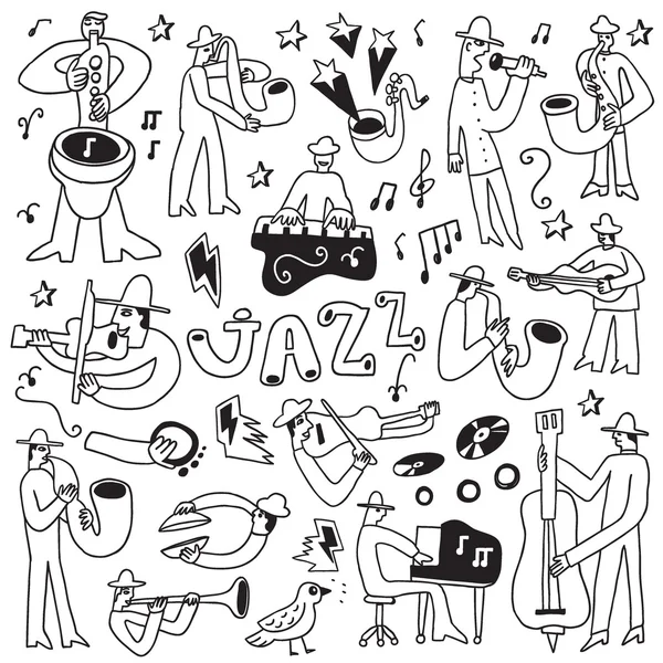 Set di jazzisti-scarabocchi — Vettoriale Stock