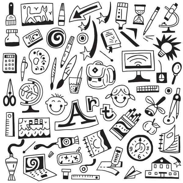 Ferramentas de arte, escola - jogo de doodles — Vetor de Stock