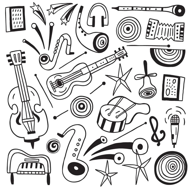 Muziek instrumenten doodles — Stockvector