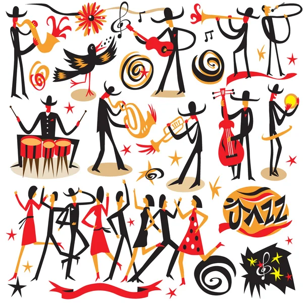 Musicisti jazz - set di icone — Vettoriale Stock