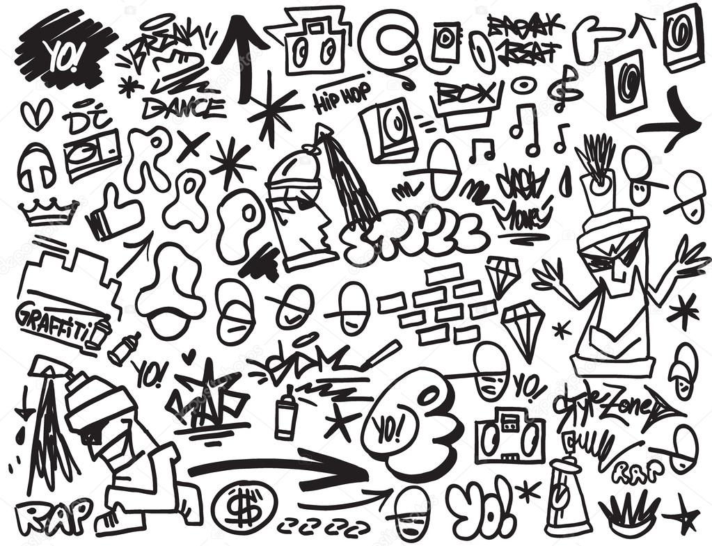 rap music , hip hop , graffiti icons set