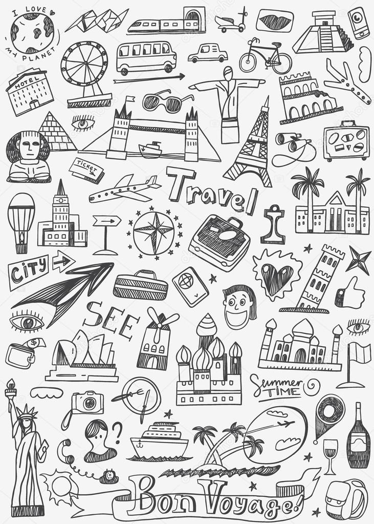 Travel landmarks doodles — Stock Vector © topform #85495784