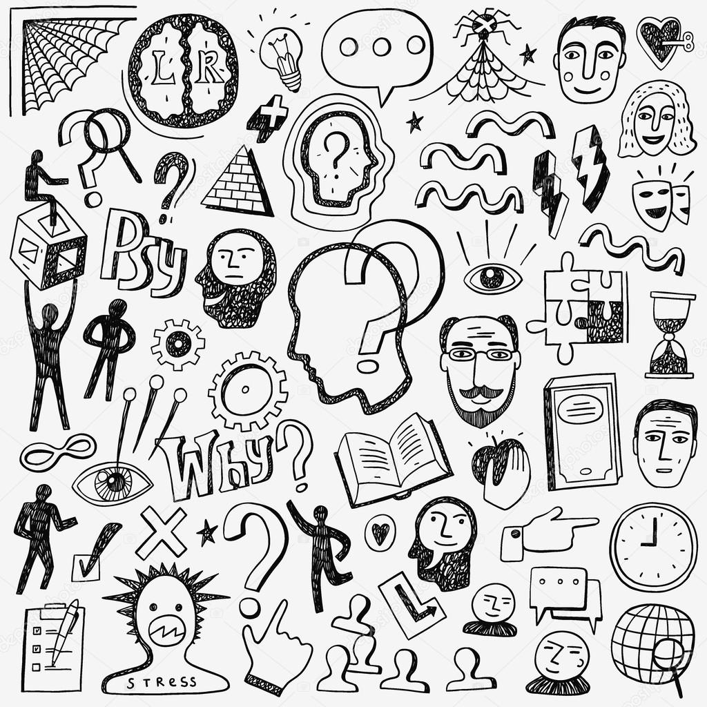 Thinking , psychology - doodles set