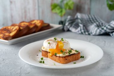 Mayonezli haşlanmış yumurta ve mikro-yeşillik. Nefis bir kahvaltı. Sağlıklı yemek.