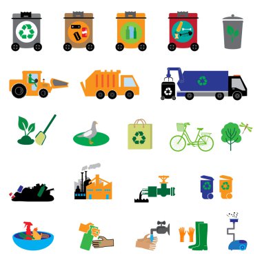 Düz Icons set çöp ve çöp kutusu 