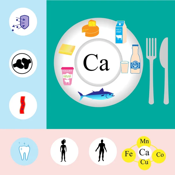 Nutrição mineral de cálcio infográfico — Vetor de Stock