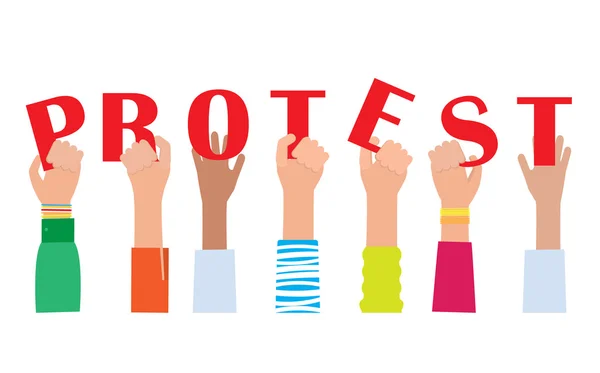 Mãos segurando sinais de protesto — Vetor de Stock