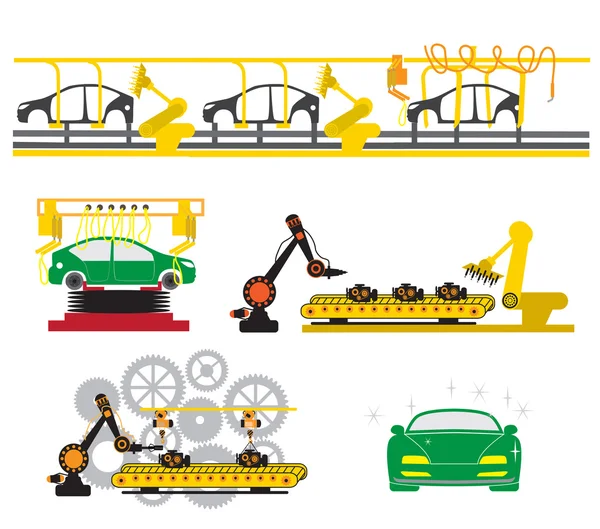 Robots werken in fabriek — Stockvector