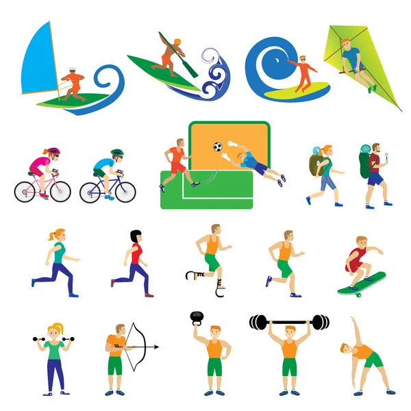 Conjunto de personas con diferentes tipos de deportes — Vector de stock