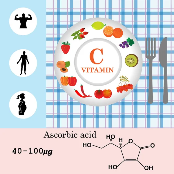 Infográfico nutricional de vitamina C —  Vetores de Stock