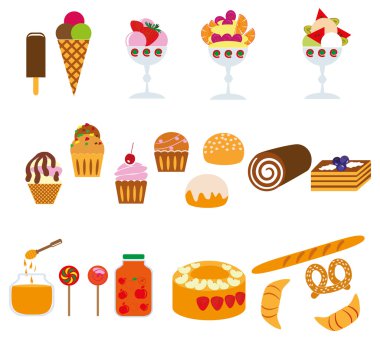 bir dizi lezzetli meyve ve tatlılar